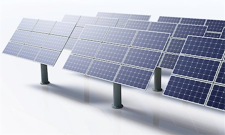 solar panels business - a row of a solar panels all the same oriented and fixed to the ground by metal pile, in a bright day on a white background Stock Photo - Budget Royalty-Free & Subscription, Code: 400-07094575