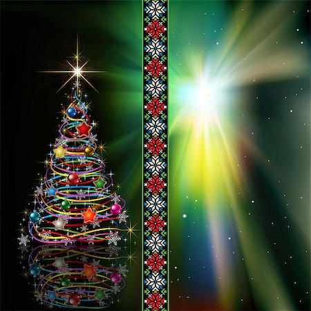 Abstract celebration greeting with Christmas tree and decorations Stock Photo - Budget Royalty-Free & Subscription, Code: 400-07095136