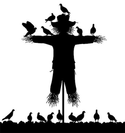 Editable vector silhouette of a flock of pigeons on a scarecrow with all figures as separate objects Stock Photo - Budget Royalty-Free & Subscription, Code: 400-07095205