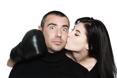 studio shot portrait on isolated white background of a  Funny, couple conciliation  fighting Stock Photo - Budget Royalty-Free & Subscription, Code: 400-07095525