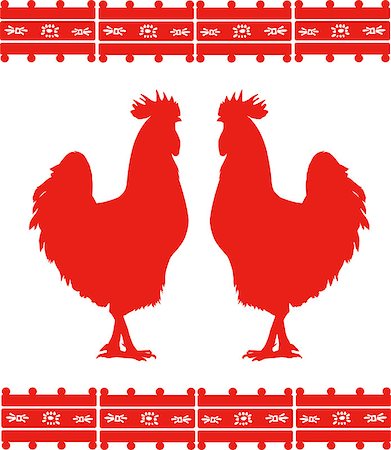 designs with animals and birds - Two cocks silhouettes with mexican ornament. EPS 8 Stock Photo - Budget Royalty-Free & Subscription, Code: 400-07095635
