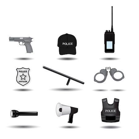 simsearch:400-04955113,k - Police and law enforcement grayscale vector icons Foto de stock - Royalty-Free Super Valor e Assinatura, Número: 400-07095929