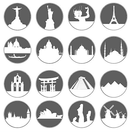 eifel - gray buttons with white silhouettes of famous places in the world on a white background Stock Photo - Budget Royalty-Free & Subscription, Code: 400-07096057
