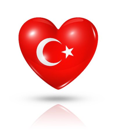 simsearch:614-08874225,k - Love Turkey symbol. 3D heart flag icon isolated on white with clipping path Foto de stock - Super Valor sin royalties y Suscripción, Código: 400-07096602