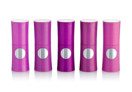 simsearch:400-05279995,k - Five purple lipsticks isolated on white with caps Stockbilder - Microstock & Abonnement, Bildnummer: 400-07096625