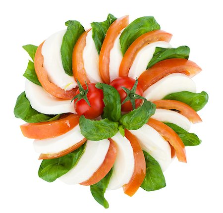 simsearch:400-07260354,k - Caprese salad. Tomato, basil, mozzarella. Isolated on white background Stockbilder - Microstock & Abonnement, Bildnummer: 400-07096724