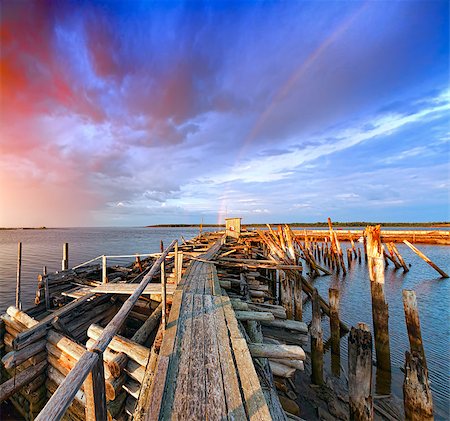 Old wooden pier at sunset. White Sea; Karelia; Russia Stock Photo - Budget Royalty-Free & Subscription, Code: 400-07096786