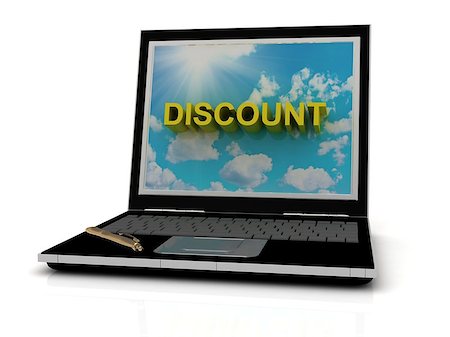 simsearch:400-04907711,k - DISCOUNT sign on laptop screen of the yellow letters on a background of sky, sun and clouds Stock Photo - Budget Royalty-Free & Subscription, Code: 400-07096905