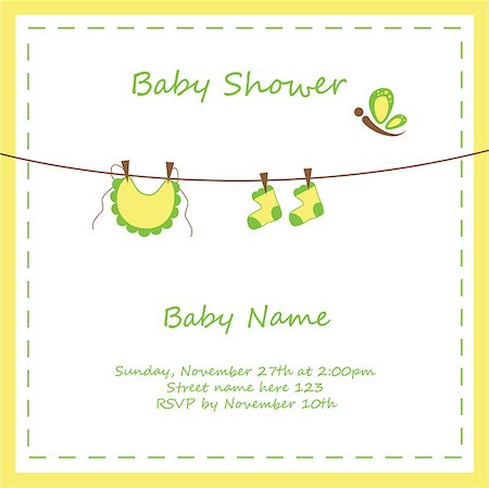 simsearch:400-07096944,k - Green and yellow neutral baby invitation Fotografie stock - Microstock e Abbonamento, Codice: 400-07096947
