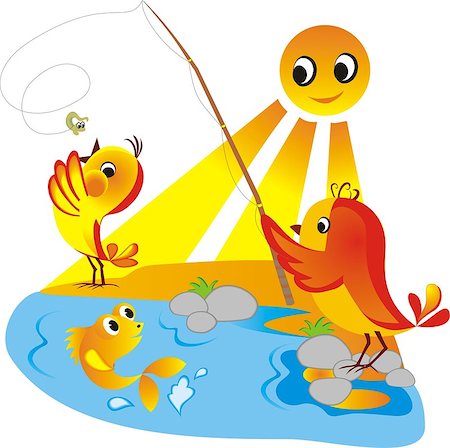 fisherman cartoon - Chicks on fishing in clear Sunny day Stock Photo - Budget Royalty-Free & Subscription, Code: 400-07097328
