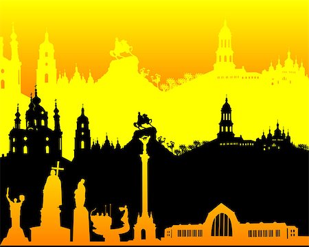 simsearch:400-04803653,k - black yellow orange silhouette of Kiev on an orange background Foto de stock - Super Valor sin royalties y Suscripción, Código: 400-07097465