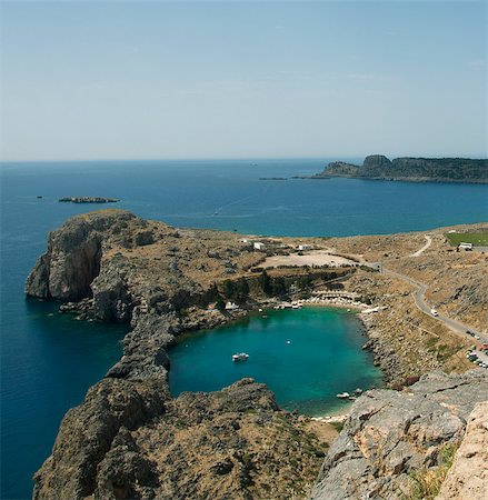 Looking down onto St Paul's Bay at Lindos on the Island of Rhodes Greece photo. Water heart love lake. Travel concept. Stock Photo - Budget Royalty-Free & Subscription, Code: 400-07097463