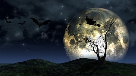 spooky night sky - 3D render of a spooky Halloween background Stock Photo - Budget Royalty-Free & Subscription, Code: 400-07097523