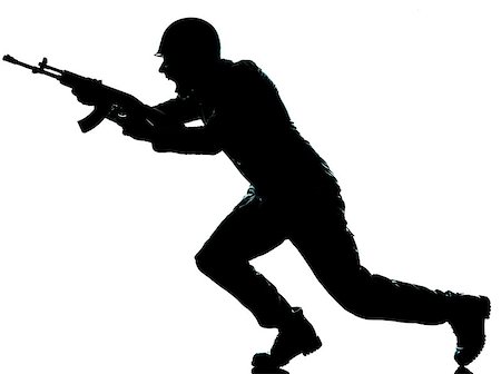 run gun - one caucasian army soldier man attacking on studio isolated on white background Stock Photo - Budget Royalty-Free & Subscription, Code: 400-07097596