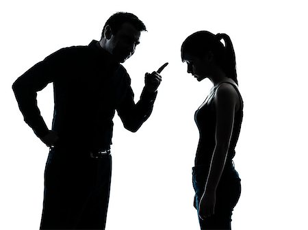 one man and teenager girl dispute conflict  in silhouette indoors isolated on white background Stock Photo - Budget Royalty-Free & Subscription, Code: 400-07097900