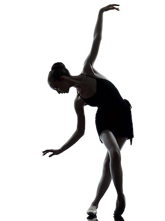 simsearch:400-07218974,k - one caucasian young woman ballerina ballet dancer stretching warming up in silhouette studio on white background Stock Photo - Budget Royalty-Free & Subscription, Code: 400-07097927