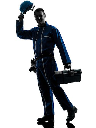 one caucasian repairman worker saluting silhouette in studio on white background Stock Photo - Budget Royalty-Free & Subscription, Code: 400-07097979