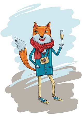 simsearch:400-08415463,k - Funny Vector Illustration with Trendy Hipster Fox Stock Photo - Budget Royalty-Free & Subscription, Code: 400-07098035