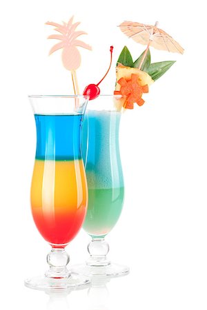 simsearch:400-06915457,k - Cocktail collection - Two tropical cocktails with decoration. Isolated on white background Photographie de stock - Aubaine LD & Abonnement, Code: 400-07098251