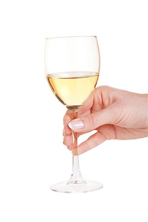 simsearch:400-04538167,k - Glass of white wine in woman hand. Isolated on white background Photographie de stock - Aubaine LD & Abonnement, Code: 400-07098573