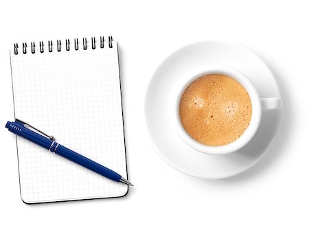 simsearch:400-07477800,k - Blank organizer with pen and coffee cup. Isolated on white background Stock Photo - Budget Royalty-Free & Subscription, Code: 400-07098600
