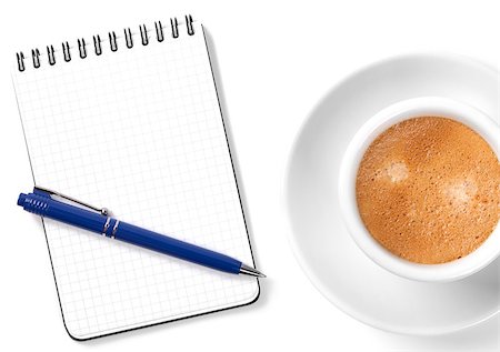 simsearch:400-07477800,k - Blank organizer with pen and coffee cup. Isolated on white background Fotografie stock - Microstock e Abbonamento, Codice: 400-07098601