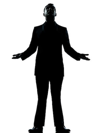 desperate - one caucasian business man hopeful looking up  silhouette standing Full length in studio isolated on white background Stock Photo - Budget Royalty-Free & Subscription, Code: 400-07098857