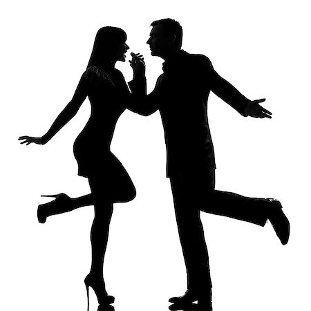 dancing couples silhouettes - one caucasian couple man and woman dancing rock in studio silhouette isolated on white background Stock Photo - Budget Royalty-Free & Subscription, Code: 400-07098863