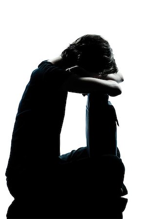 sad crying boy and girl images - one caucasian young teenager silhouette girl crying sad full length in studio cut out isolated on white background Stock Photo - Budget Royalty-Free & Subscription, Code: 400-07098874