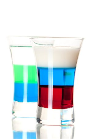 simsearch:400-06919128,k - Shot cocktail collection: Anabolic and Russian Flag alcohol cocktails isolated on white background Photographie de stock - Aubaine LD & Abonnement, Code: 400-07099192