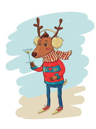 stags winter - Funny Vector Illustration with Trendy Hipster Deer Stock Photo - Budget Royalty-Free & Subscription, Code: 400-07099470