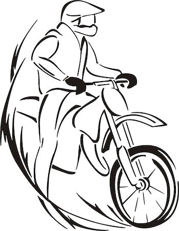 Sketch of biker on bike. Black and white vector illustration. Stock Photo - Budget Royalty-Free & Subscription, Code: 400-07099732