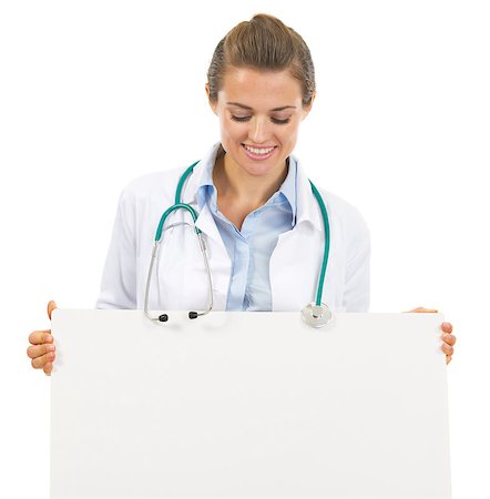 simsearch:400-05745246,k - Happy doctor woman looking on blank billboard Photographie de stock - Aubaine LD & Abonnement, Code: 400-07099826