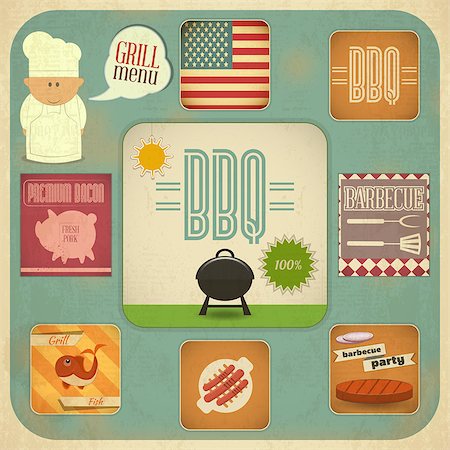 pig roast - Vintage Design Grill and Barbecue Menu. BBQ Retro Set - Vector illustration Stock Photo - Budget Royalty-Free & Subscription, Code: 400-07099918