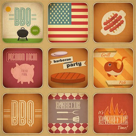 Vintage Design Grill and Barbecue Menu. BBQ Retro square Set - Vector illustration Stock Photo - Budget Royalty-Free & Subscription, Code: 400-07099919