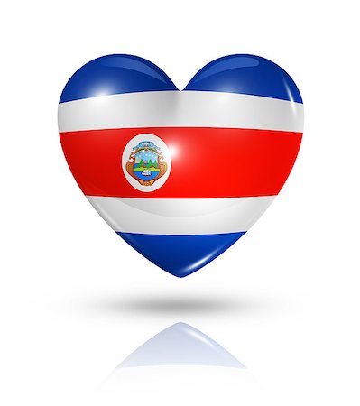 simsearch:400-07105024,k - Love Costa Rica symbol. 3D heart flag icon isolated on white with clipping path Foto de stock - Super Valor sin royalties y Suscripción, Código: 400-07090405