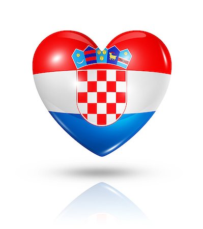 simsearch:400-07105024,k - Love Croatia symbol. 3D heart flag icon isolated on white with clipping path Foto de stock - Super Valor sin royalties y Suscripción, Código: 400-07090406