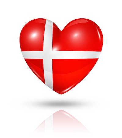 simsearch:400-07105024,k - Love Denmark symbol. 3D heart flag icon isolated on white with clipping path Foto de stock - Super Valor sin royalties y Suscripción, Código: 400-07090409