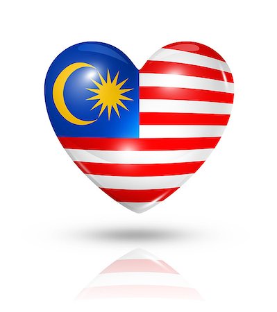 simsearch:400-07105024,k - Love Malaysia symbol. 3D heart flag icon isolated on white with clipping path Foto de stock - Super Valor sin royalties y Suscripción, Código: 400-07090426
