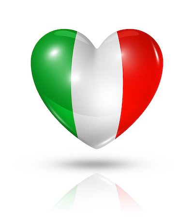 simsearch:400-04620875,k - Love Italy symbol. 3D heart flag icon isolated on white with clipping path Stock Photo - Budget Royalty-Free & Subscription, Code: 400-07090421