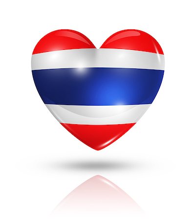 simsearch:400-07105024,k - Love Thailand symbol. 3D heart flag icon isolated on white with clipping path Foto de stock - Super Valor sin royalties y Suscripción, Código: 400-07090438