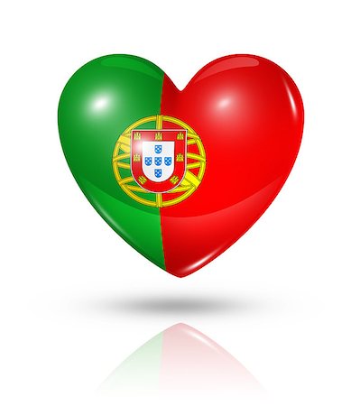 simsearch:400-07105024,k - Love Portugal symbol. 3D heart flag icon isolated on white with clipping path Foto de stock - Super Valor sin royalties y Suscripción, Código: 400-07090433