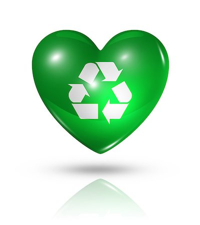 simsearch:649-06533599,k - Love recycling, environment symbol. 3D heart icon isolated on white with clipping path Stock Photo - Budget Royalty-Free & Subscription, Code: 400-07090448