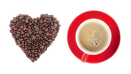 simsearch:628-02615924,k - Red coffee cup and heart shape. View from above. Isolated on white background Foto de stock - Royalty-Free Super Valor e Assinatura, Número: 400-07090488