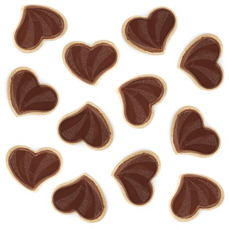 simsearch:400-07090594,k - Heart shaped chocolate cookies. Isolated on white background Foto de stock - Super Valor sin royalties y Suscripción, Código: 400-07090668