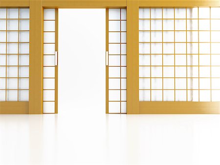 Open door in Japanese style on a white background Stock Photo - Budget Royalty-Free & Subscription, Code: 400-07091451