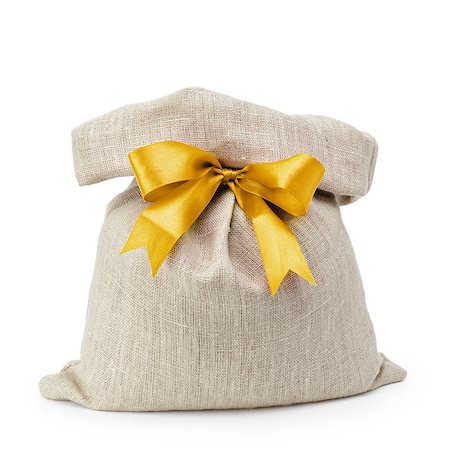 simsearch:700-03405572,k - sack gift bag with ribbon bow, isolated on white Photographie de stock - Aubaine LD & Abonnement, Code: 400-07091801