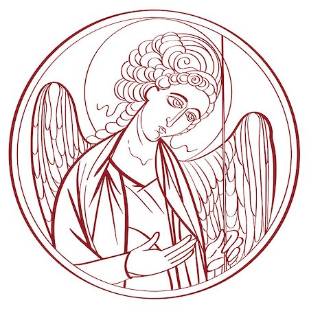 Archangel outline drawing, hand drawn illustration of an orthodox icon interpretation isolated on white Stock Photo - Budget Royalty-Free & Subscription, Code: 400-07091845