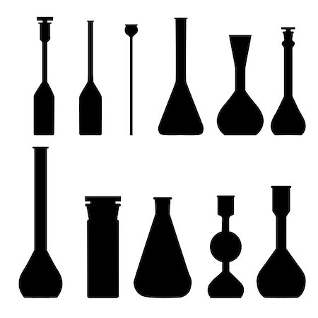 simsearch:400-07091851,k - Chemistry lab long glasses silhouettes, collection isolated on white Stock Photo - Budget Royalty-Free & Subscription, Code: 400-07091849