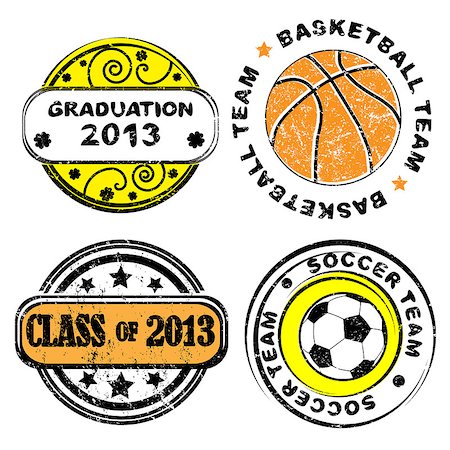 simsearch:400-04726815,k - School team and graduation grungy stamps collection isolated on white Stock Photo - Budget Royalty-Free & Subscription, Code: 400-07091859